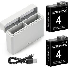 Replacement Batteries for DJI Osmo Action 4&Osmo Action 3,1900mAh Upgrades Rechargeable Battery with 3-Channel Battery Charger（2-Pack Battery）