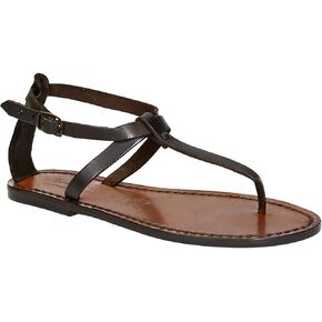 Womens Thong Sandals in Dark Brown Leather Handmade in Italy