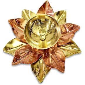 Set of 6 Brass Copper Lotus Flower Petals Kamal Shape Akand Diya for Traditional Indian Festive Diwali Deepawali Puja Pooja Dia Home Temple Decoration Oil Lamp Gift Items (Size-7.60x5 cm)