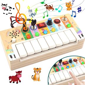 Busy Board Toys for Toddlers,Wooden Montessori Toys with Keys 6 Led Light Switch for Toddlers 1-3,Sensory Board Toys Educational Activity,Travel Toys & Gifts for Kids Boys and Girls 1+ Year Old