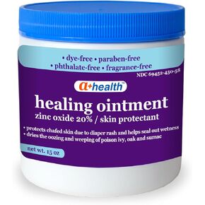 A+ Health Healing Ointment Zinc Oxide 20% Skin Protectant Barrier 15 Oz Jar Provides Relief and Treatment of Diaper Rash, Chafed Skin, Poison Ivy, Oak, Sumac