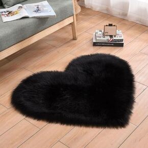 Faux Fur Sheepskin Heart Shaped Area Rugs, 12"x16" Luxurious Wool Love Floor Carpets Bathroom Non-Slip Mat for Home Decor Nursery Living Room Bedroom Pet Kids and Baby Room (Rose Red)
