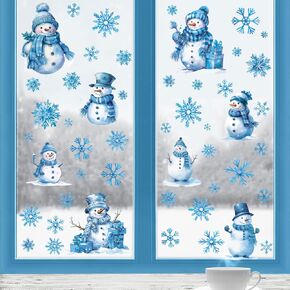 4 Sheets Christmas Window Clings Christmas Clings for Glass Windows Snowman Window Clings Sparkle Window Clings Stickers Snowflake Glitter Winter Window Christmas Decorations