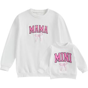 Mommy and Me Matching Outfits Cute Bow Mama and Mini Long Sleeve Crewneck Sweatshirt Tops Mother Baby Matching Clothes