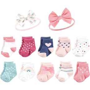 Hudson Baby Baby Girls Sock and Headband 12pc Set, Mom Dad, 0-9 Months