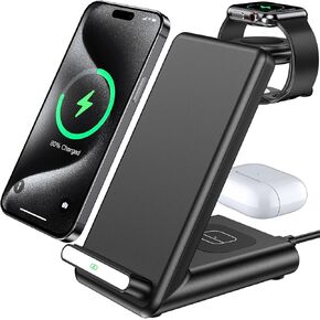 قاعدة شحن لاسلكية، حامل شحن لاسلكي 3 في 1 مصنوع لساعة Apple Ultra 8 7 6 SE 5 4 3، شاحن لاسلكي سريع مصنوع لهاتف iPhone 14/14 Plus/14 Pro Max/13/12/11/X/8، AirPods Pro 2 (مع محول)