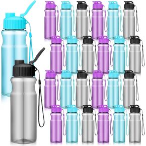 24 Pcs Plastic Water Bottles for Kids Bulk 17 oz Reusable Leak Proof Flip Top Sports Water Bottles with Handle Strap