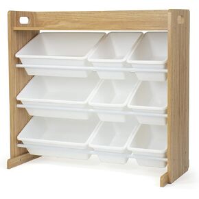 Humble Crew Journey Kids Arts and Crafts Storage Organizer with Shelf and 9 Plastic Storage Bins, Natural/White