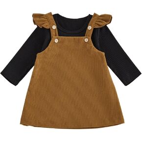 fhutpw Baby Girl 2 Piece Outfits Corduroy Skirt + Ribbed Knit Long Sleeves Top 3 6 12 18 Months Clothes Fall Winter Suits