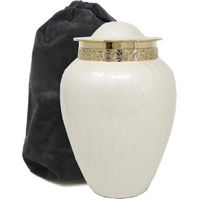 Pearl White with Brass Urn Cremation Urns for Men and Women Human Ashes - Keepsake Urn