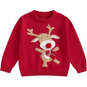 Toddler Baby Boy Girl Knit Sweater Christmas Outfit Deer Pullover Crewneck Sweatshirt Warm Christmas Sweater