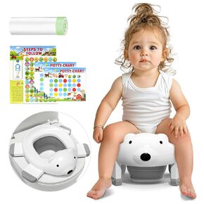 Portable Potty Training Toilet for Toddler Travel, Foldable Potty Seat for Boys Girls, Kids Portable Potty for Indoor and Outdoor with Potty Training Chart, Trash Bags and Storage Bag