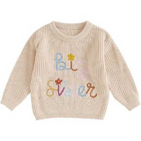 Baby Boys Girls Fall Winter Knit Sweater Long Sleeve Round Neck Embroidery Knitwears Toddler Birthday Sweatshirt