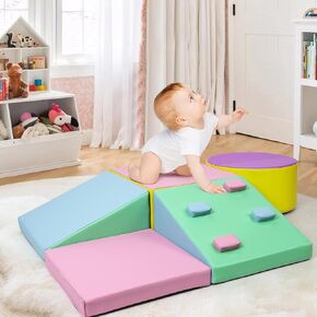 Foam Climbing Blocks for Toddlers, Waterproof Toddler Climbing Toys, Baby Jungle Gym Indoor Lightweight, Easy to Clean Foam Play Gym 5PCS