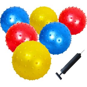 AppleRound 6-Pack of 7-inch Knobby Balls with 1 Air Pump - Fun Sensory Balls, Party Favors, Inflatable Bouncy Balls