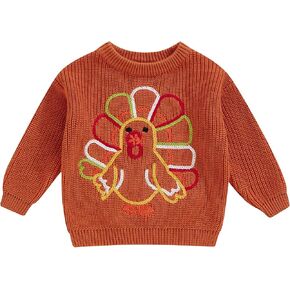 YOKJZJD Newborn Toddler Baby Girl Boy Thanksgiving Outfit Turkey Chunky Knit Sweater Romper Sweatshirt Fall Winter Clothes