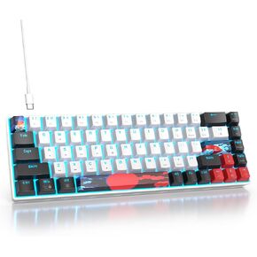60 Percent Gaming Keyboard, Wired Mechanical Keyboard, 68 Keys Compact Keyboard with LED Backlit Red Switch NKRO for Win PC Laptop Gamer(68 Soundwave)