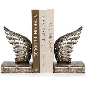 Book Ends for Shelves - Book Ends to Hold Books Heavy Duty, Decorative Bookends for Heavy Books with Anti-Slip Base Book Stopper for Shelves Books Magazines Home Office Decor (Lucky Wings)