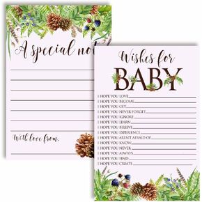 Watercolor Woodland Pinecones and Berries Baby Wishes Cards 20, 4"x6" - Great Keepsake and Fun Activity for Baby Showers - Wishes for Baby Keepsakes Last Generations - Fill-In, Double-Sided Cards