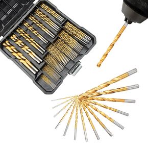 99PCS Titanium Coated Drill Bit Set, 135° Tip High Speed Steel, Heavy Duty Twist Drill Bit Set with Storage Case for Aluminum, Copper, Soft Alloy Steel, Wood, Plastic Size from 1/16" to 3/8"
