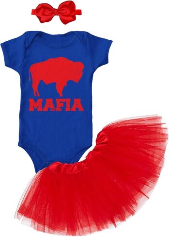 Buffalo Mafia - State Proud Strong Pride Sports Baby Bodysuit + Tutu Skirt + Bow Headband Set in Saudi Arabia