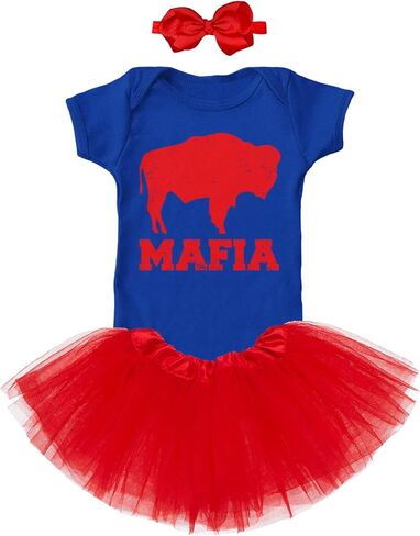 Buffalo Mafia - State Proud Strong Pride Sports Baby Bodysuit + Tutu Skirt + Bow Headband Set in Saudi Arabia
