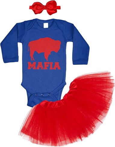 Buffalo Mafia - State Proud Strong Pride Sports Baby Bodysuit + Tutu Skirt + Bow Headband Set in Saudi Arabia