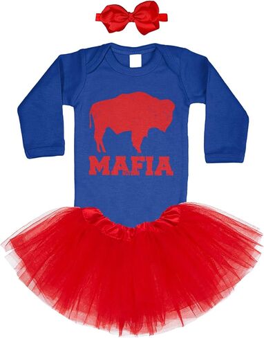 Buffalo Mafia - State Proud Strong Pride Sports Baby Bodysuit + Tutu Skirt + Bow Headband Set in Saudi Arabia