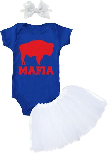 Buffalo Mafia - State Proud Strong Pride Sports Baby Bodysuit + Tutu Skirt + Bow Headband Set in Saudi Arabia