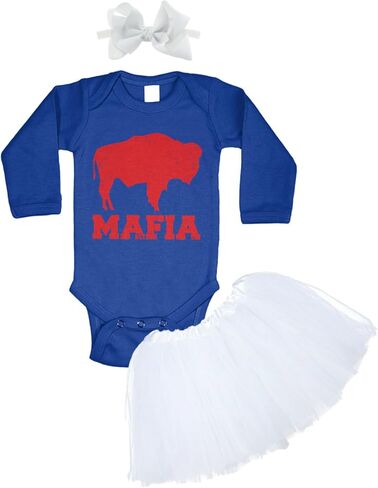Buffalo Mafia - State Proud Strong Pride Sports Baby Bodysuit + Tutu Skirt + Bow Headband Set in Saudi Arabia