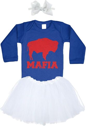 Buffalo Mafia - State Proud Strong Pride Sports Baby Bodysuit + Tutu Skirt + Bow Headband Set in Saudi Arabia