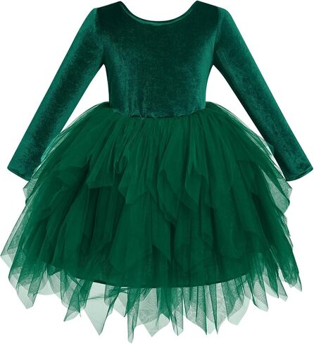 Kids Girls Fall Winter Long Sleeve Velvet Asymmetric Handkerchief Hem Tiered Tulle Tutu Dress Wedding Flower Girl Dress in Saudi Arabia