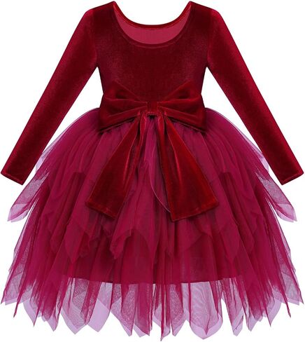 Kids Girls Fall Winter Long Sleeve Velvet Asymmetric Handkerchief Hem Tiered Tulle Tutu Dress Wedding Flower Girl Dress in Saudi Arabia