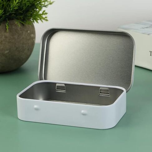 AKOAK 4 Pcs 3.7 x 2.4 x 0.8 Inches Rectangular Empty Hinged Tins Box Containers for First Aid Kit,Survival Kits,Storage,Herbs,Pills,Crafts and More (White) in Saudi Arabia