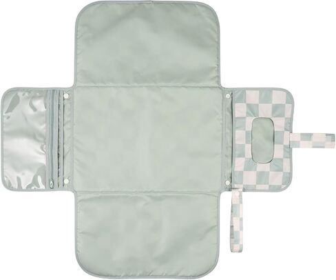 Portable Diaper Changing Pad, Foldable Waterproof Baby Change Pad for Newborn Girl & Boy with Smart Wipes Pocket (Sage Checkers) in Kuwait