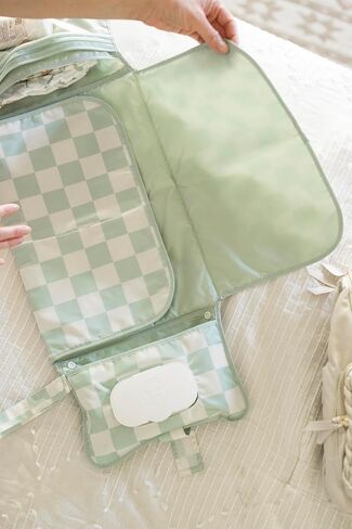 Portable Diaper Changing Pad, Foldable Waterproof Baby Change Pad for Newborn Girl & Boy with Smart Wipes Pocket (Sage Checkers) in Kuwait