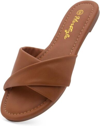 Herstyle MARLENA Women’s Flat Sandals Fashion Slides Black White Flat Sandals Open Toe Single Band Dressy Sandals Comfortable Slip on Slippers for Summer in Saudi Arabia