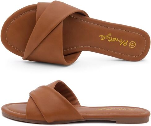 Herstyle MARLENA Women’s Flat Sandals Fashion Slides Black White Flat Sandals Open Toe Single Band Dressy Sandals Comfortable Slip on Slippers for Summer in Saudi Arabia