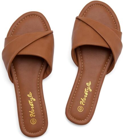 Herstyle MARLENA Women’s Flat Sandals Fashion Slides Black White Flat Sandals Open Toe Single Band Dressy Sandals Comfortable Slip on Slippers for Summer in Saudi Arabia