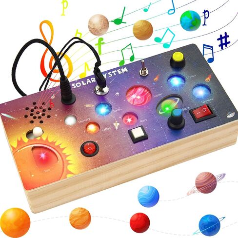 Busy Board Toys for Toddlers,Wooden Montessori Toys with Keys 6 Led Light Switch for Toddlers 1-3,Sensory Board Toys Educational Activity,Travel Toys & Gifts for Kids Boys and Girls 1+ Year Old in Saudi Arabia