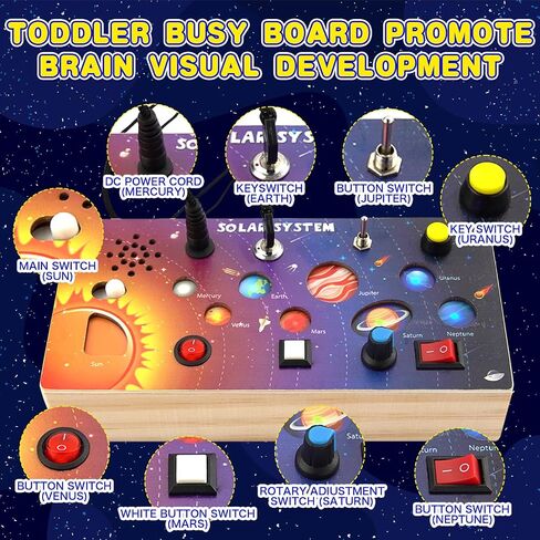 Busy Board Toys for Toddlers,Wooden Montessori Toys with Keys 6 Led Light Switch for Toddlers 1-3,Sensory Board Toys Educational Activity,Travel Toys & Gifts for Kids Boys and Girls 1+ Year Old in Saudi Arabia