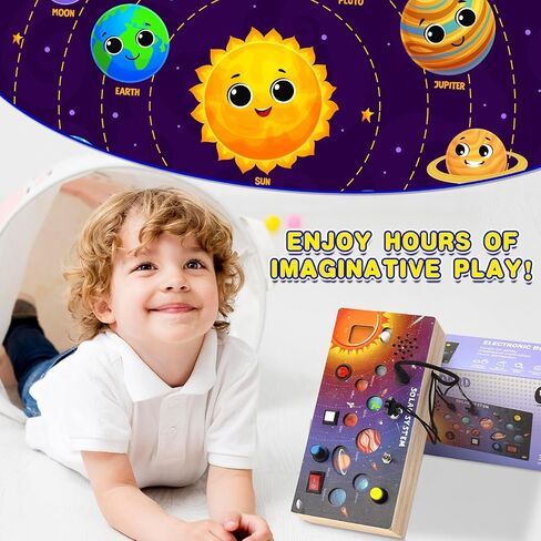 Busy Board Toys for Toddlers,Wooden Montessori Toys with Keys 6 Led Light Switch for Toddlers 1-3,Sensory Board Toys Educational Activity,Travel Toys & Gifts for Kids Boys and Girls 1+ Year Old in Saudi Arabia