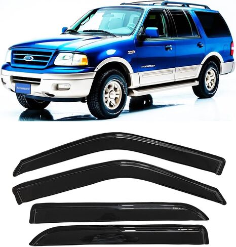 أقنعة نافذة واقيات المطر لـ 2015-2024 Ford F150، 2017-2024 Ford F150 Raptor/F250/F350/F450، 17-22 F550 Super Duty Super Cab كابينة ممتدة، عاكسات الرياح للتهوية، ظل دخان ملون 94974 in Kuwait