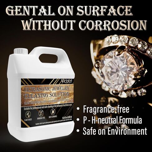 Ultrasonic Jewelry Cleaner Solution, Powerful Jewelry Cleaner Concentrate with Plant Based Formula, Safe and Non-toxic Cleaning for Diamond, Gem, Gold, Silver Ring.15.6 oz in Kuwait