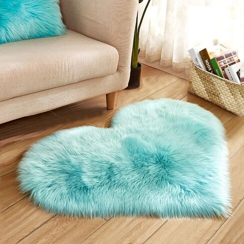 Faux Fur Sheepskin Heart Shaped Area Rugs, 12"x16" Luxurious Wool Love Floor Carpets Bathroom Non-Slip Mat for Home Decor Nursery Living Room Bedroom Pet Kids and Baby Room (Rose Red) in Kuwait