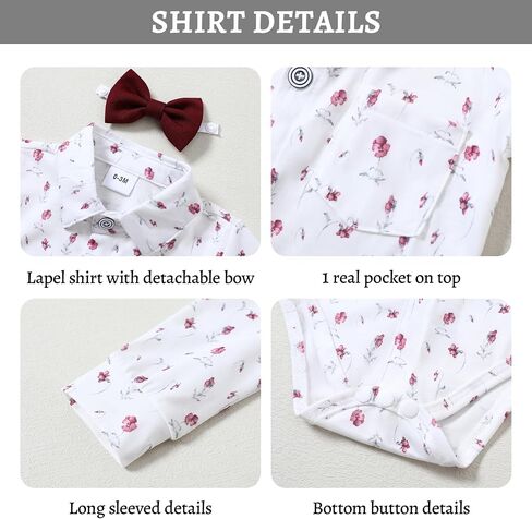 Baby Boy Clothes Suit Infant Gentleman Wedding Outfit Dress Shirt+Bowtie+Vest+Corsage+Suspender+Pants 6Pcs Set 0-24M in Kuwait