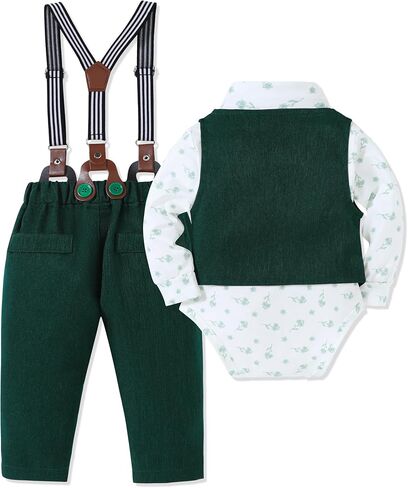 Baby Boy Clothes Suit Infant Gentleman Wedding Outfit Dress Shirt+Bowtie+Vest+Corsage+Suspender+Pants 6Pcs Set 0-24M in Saudi Arabia