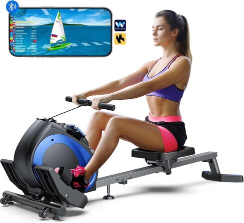 WELLFIT Rowing Machine, Magnetic Rowing Machine for Home, Low-Impact, Compact Upright Storage Rower for Small Space, Portable 34LBS Easy to Move, 300lbs Weight Capacity, Works with Kinomap in Saudi Arabia