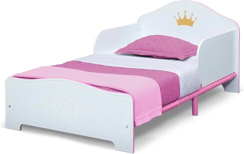 Delta Children Princess Crown Wood Toddler Bed with Fabric Mattress Support - Greenguard Gold Certified, White/Pink in Saudi Arabia