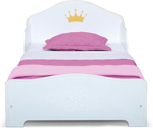 Delta Children Princess Crown Wood Toddler Bed with Fabric Mattress Support - Greenguard Gold Certified, White/Pink in Saudi Arabia